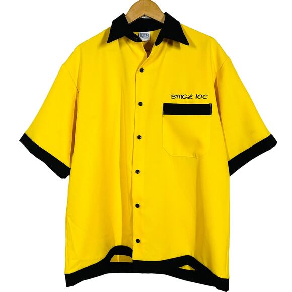 Tutti Bowling Shirt Button Down Short Sleeve Casual Logo Yellow Black - L - Picture 1 of 6